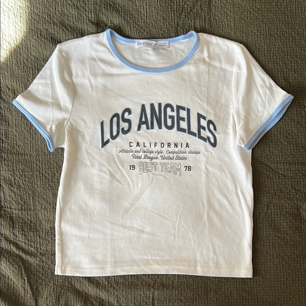 White and Blue Graphic T-Shirt